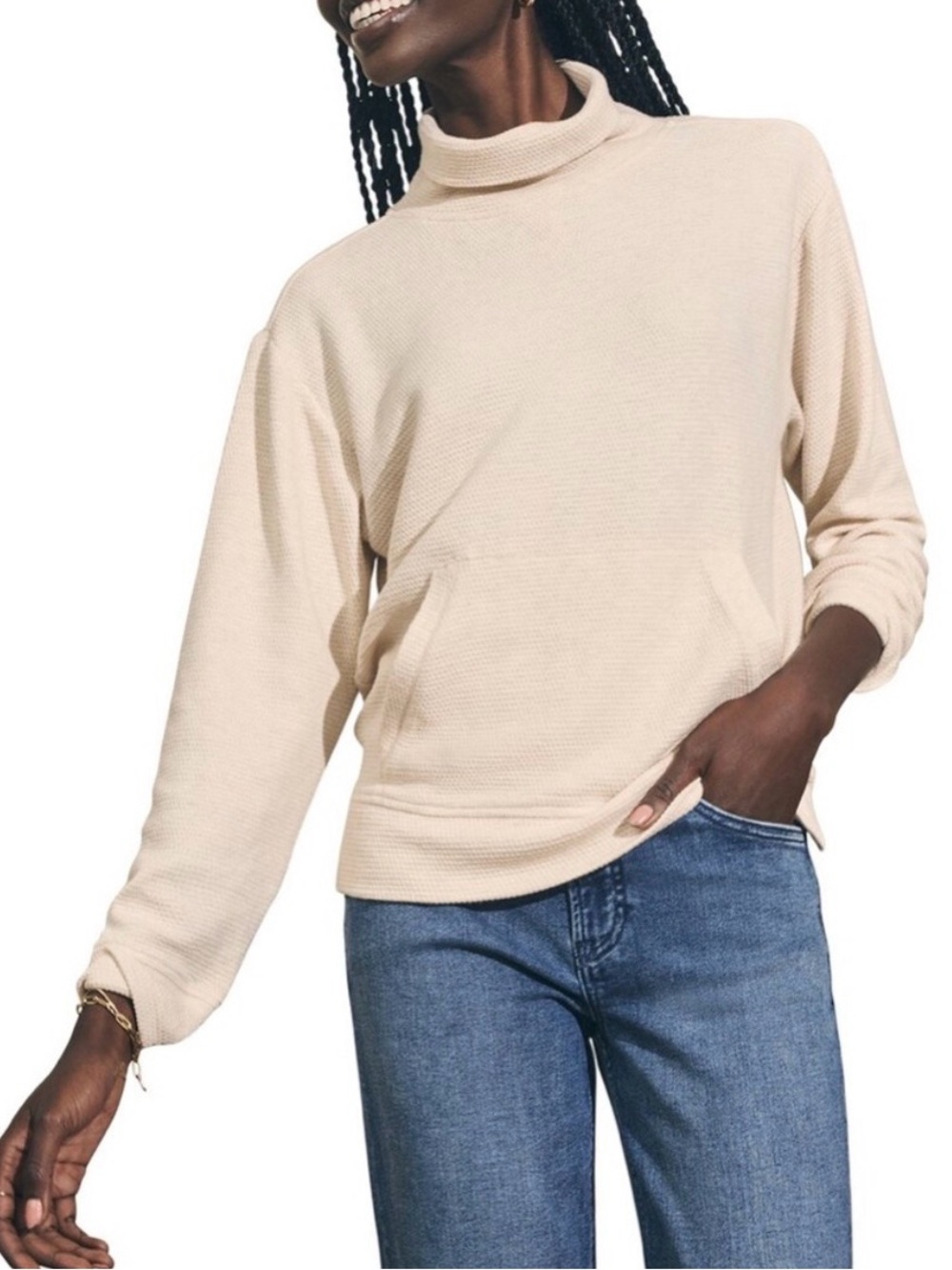 Faherty Surf Waffle Pullover in Cream